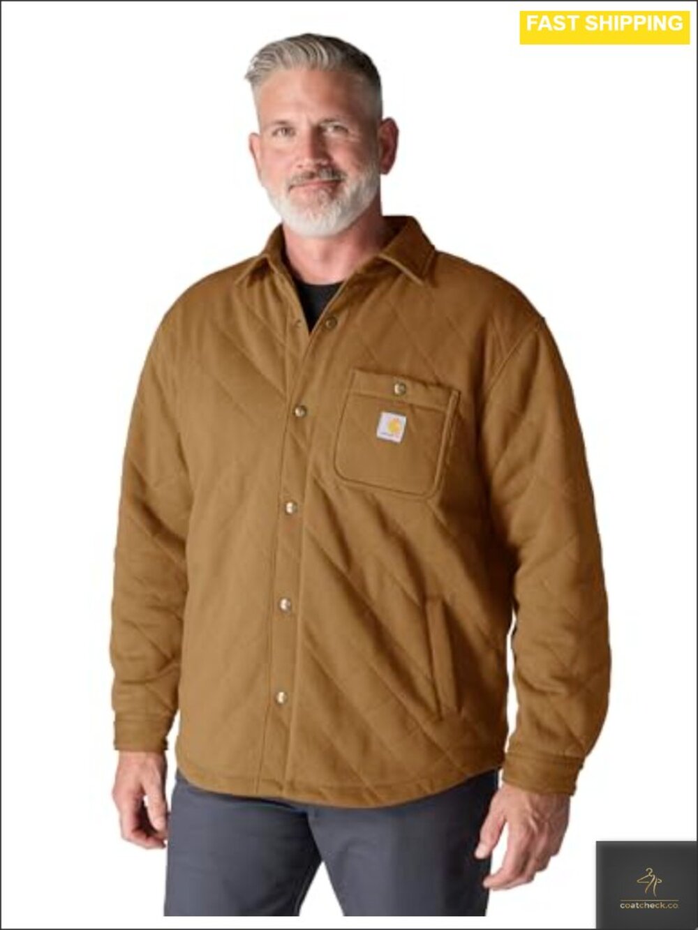 Loose Fit Heavyweight Quilted Snap Front Shirt Jac Water Repellent